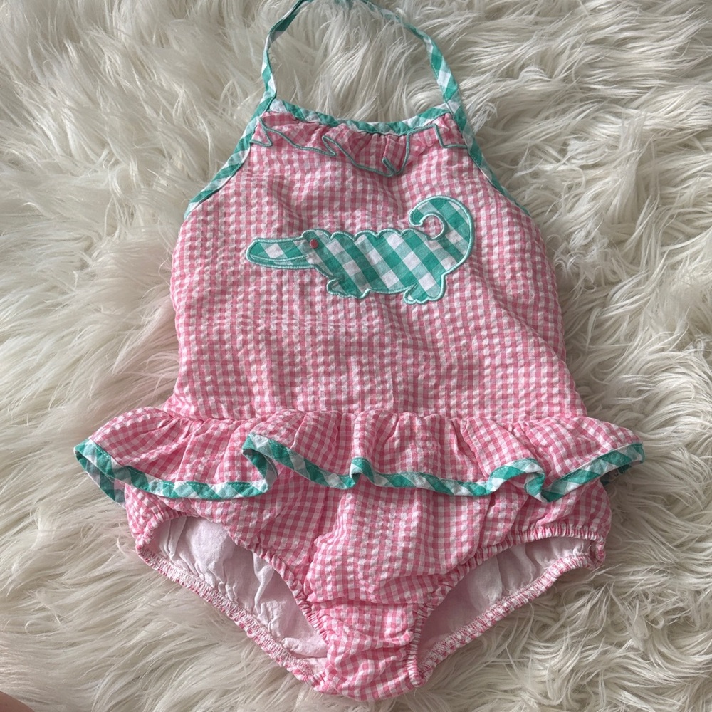 Charming Pink and Green Kids One Piece Swimsuit